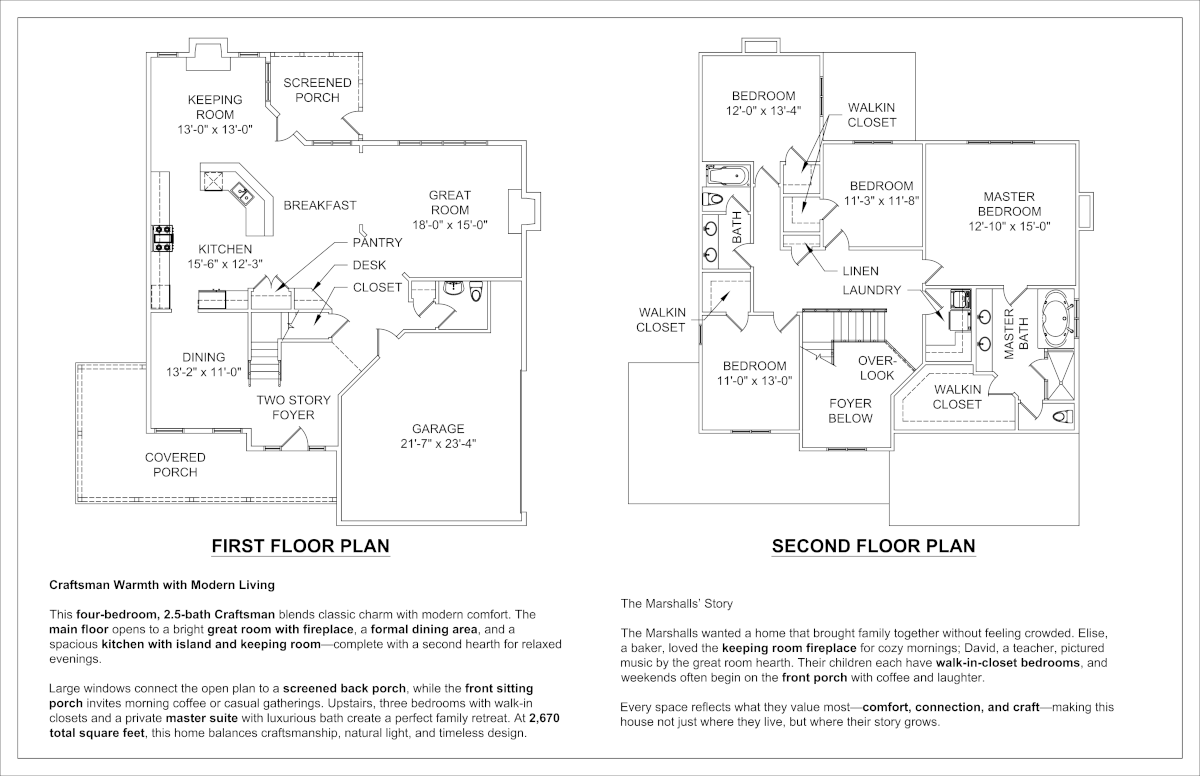 Craftsman House Floor Plan sample drawing preview